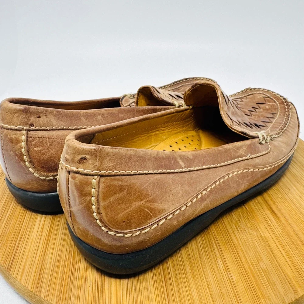 Johnston & Murphy Mens Brown Woven Leather Loafers Sheepskin Lining 10 M 20-8543